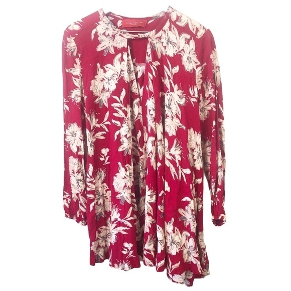 Akira Chicago Red Tan Floral Print Tunic Top Flowy Size Small - Picture 1 of 11